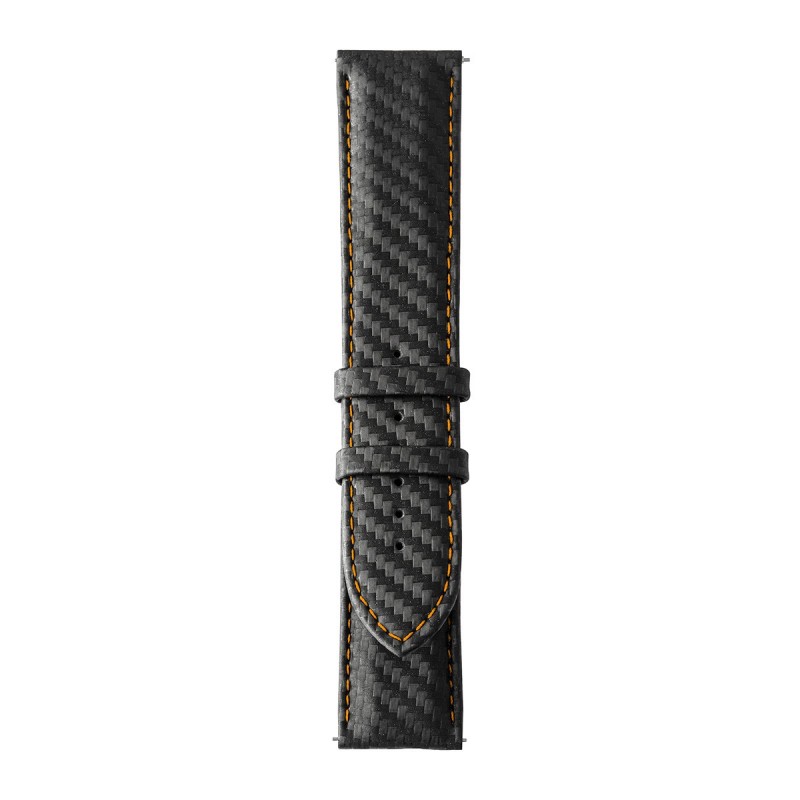 Bracelet HD7 cuir véritable noir frappé carbone piqûre orange